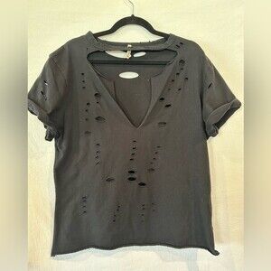 Emma and Sam Destroyed Tee Black Size XS Grunge-Thrashed Cotton
